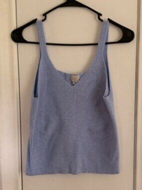 A New Day Soft Ribbed Knit V-Neck Tank Top Blue Summer Boho Beach Vacation